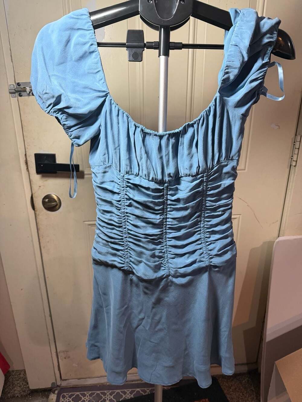 STAUD Elba Ruched Puff Sleeve Mini Dress